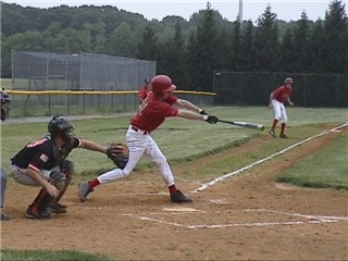 Dan Nicol has a big swing but should consider waiting until the ball is pitched