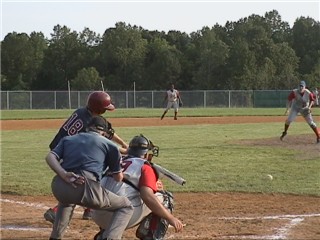 Matt Berry shows how he can hit the ball down the right field line with Nick Jowers bat and helmet.