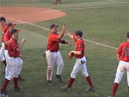 Chip Beamer and the team after a great play