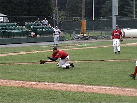 Brett Cecil gets off the mound fast to make a diving catch and then threw to first for a DP