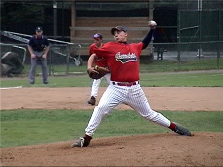 Brett Cecil drives in the first of many fastballs
