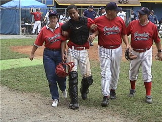 Jubari Graham after getting hit by a pitch